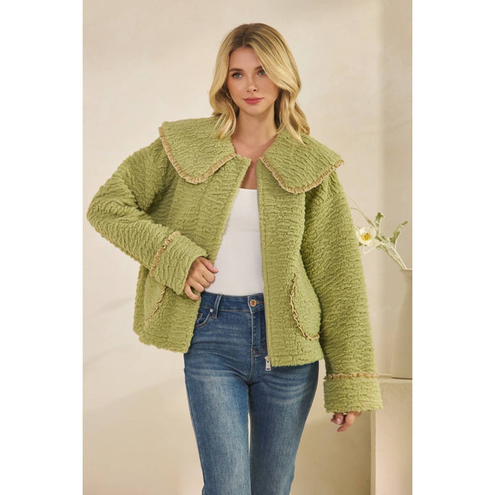 Texture Sherpa Peterpan Collar Short Jacket