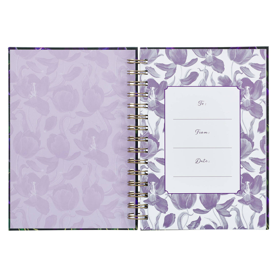 Journal Wirebound Black/Purple Floral Blessed Luke 1:45