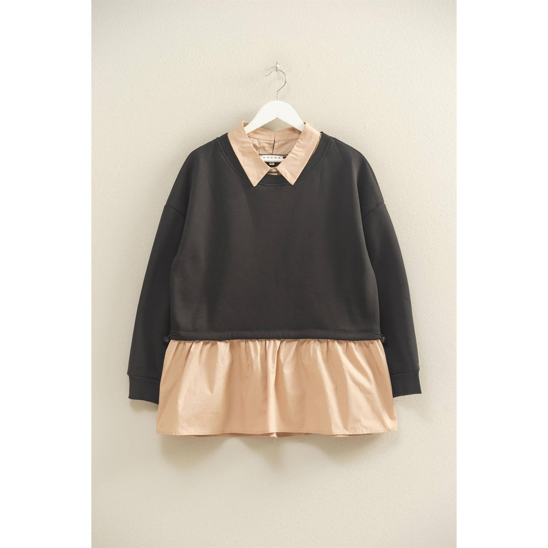 Collared Mixed Media Sweatshirt