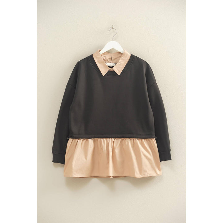 Collared Mixed Media Sweatshirt