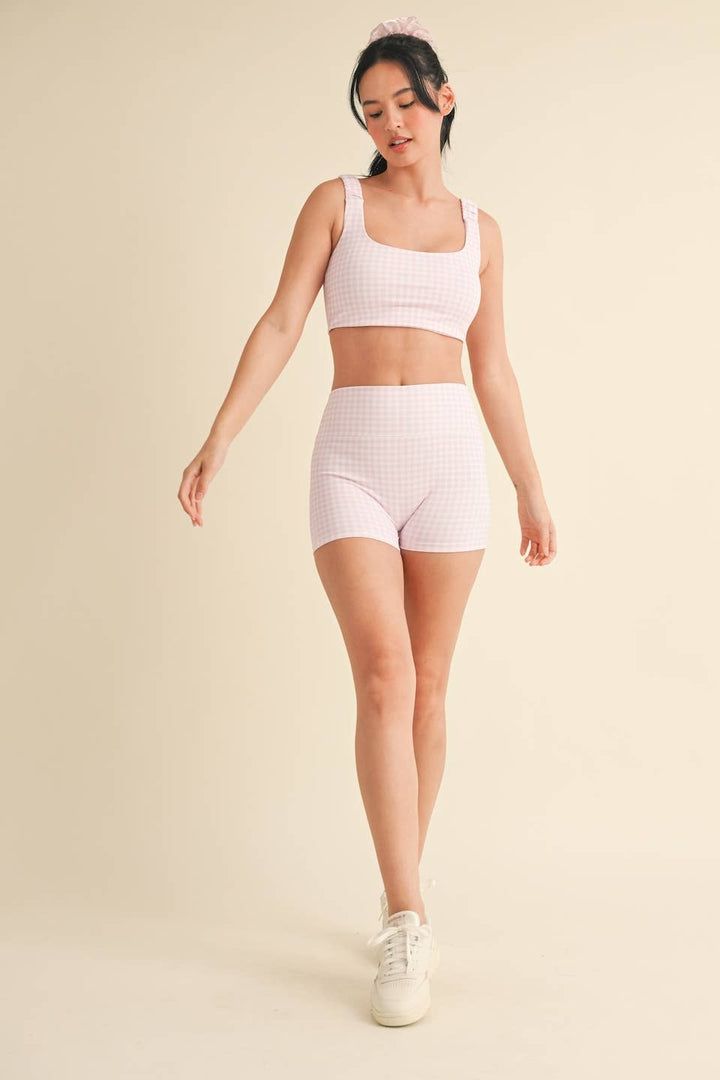 Gingham Print Ruched Bra Top