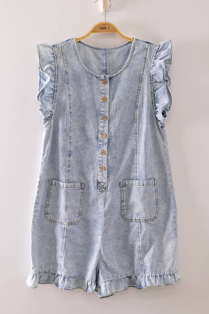 Sweet Ruffle Denim Romper