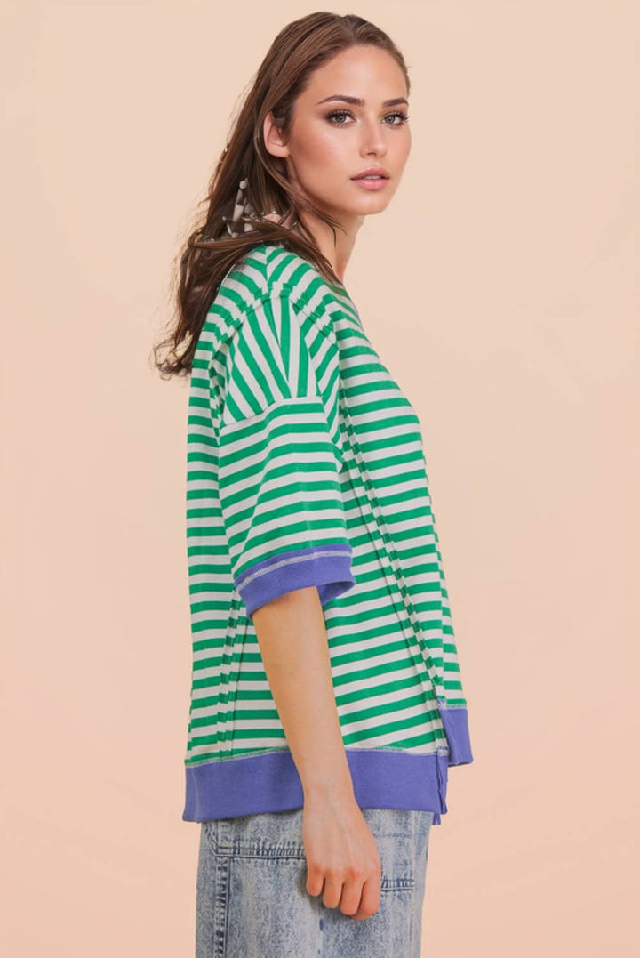 Striped Color Block Lounge Blue Cream Set