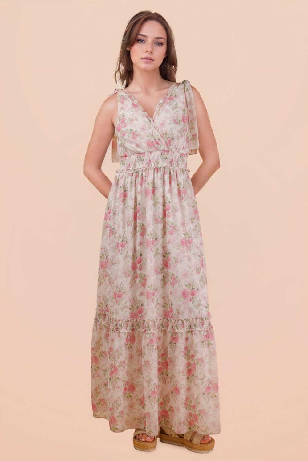Floral Blue Printed Shoulder Strap Midi Dress
