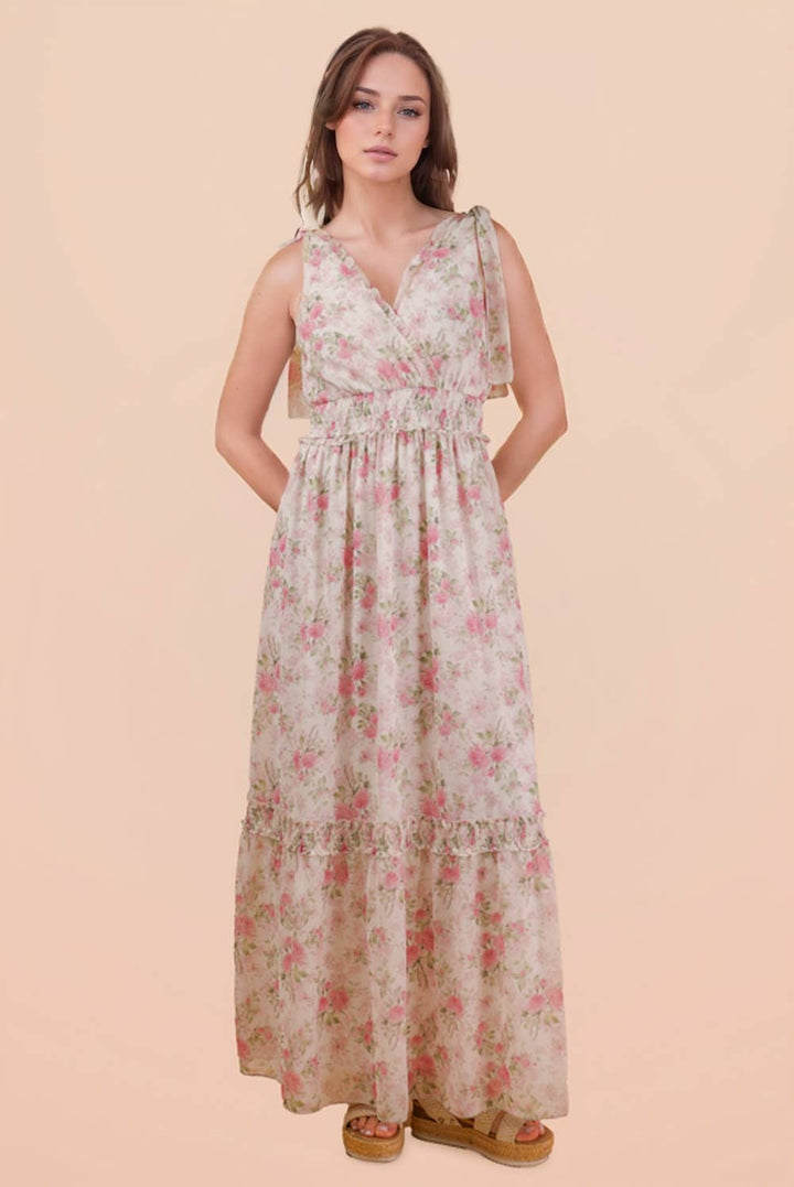 Floral Blue Printed Shoulder Strap Midi Dress