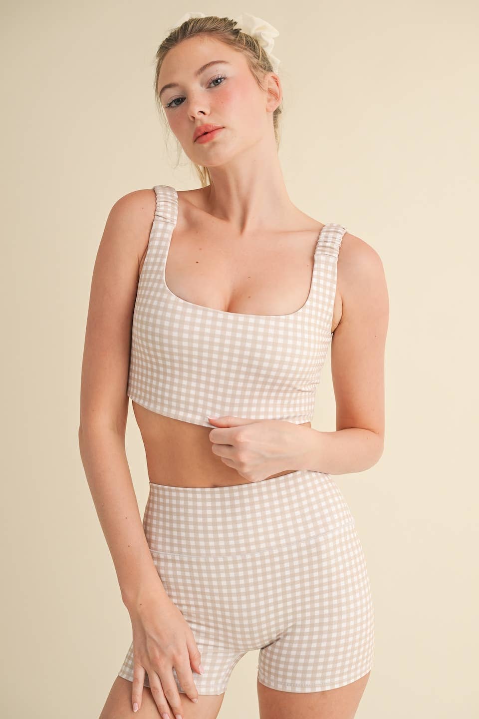 Gingham Print Ruched Bra Top