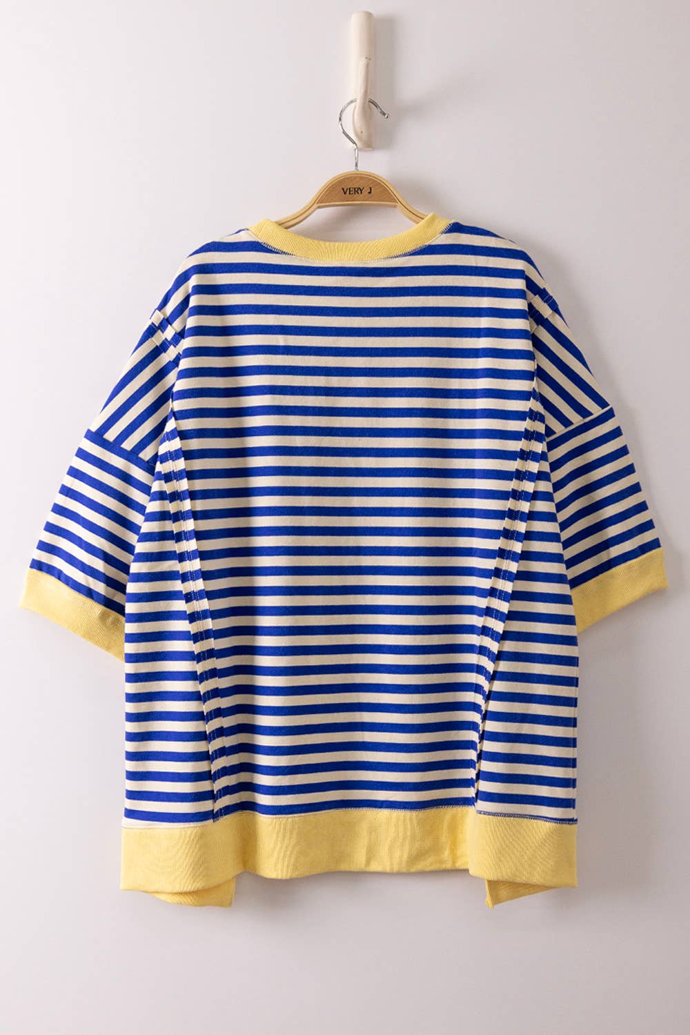 Oversized Stripe Casual Knit Top: LAVENDER/LEMON