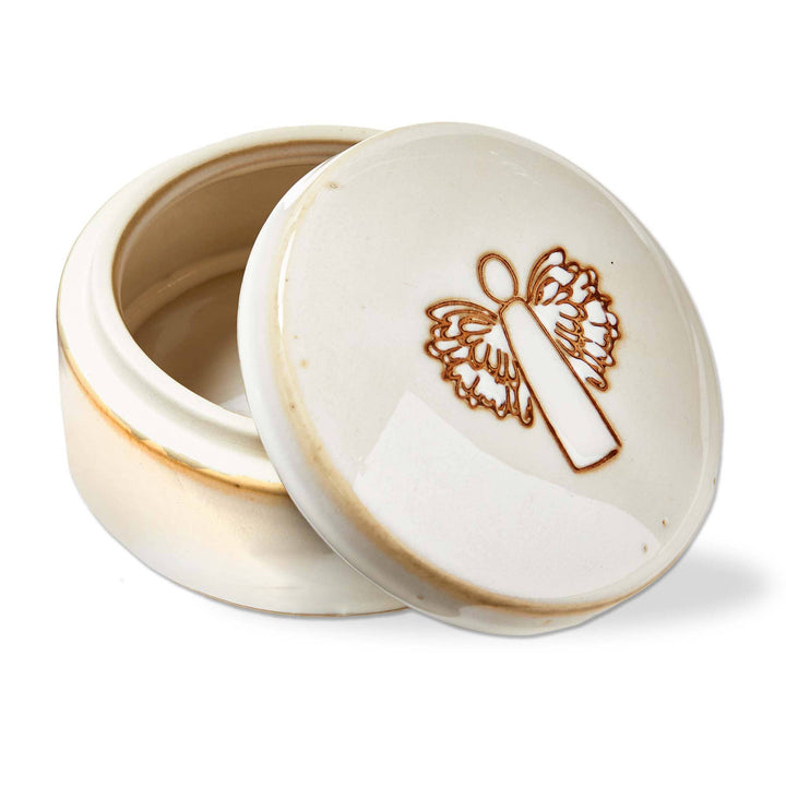 Angel Trinket Dish W/Lid Multi Stoneware Christmas