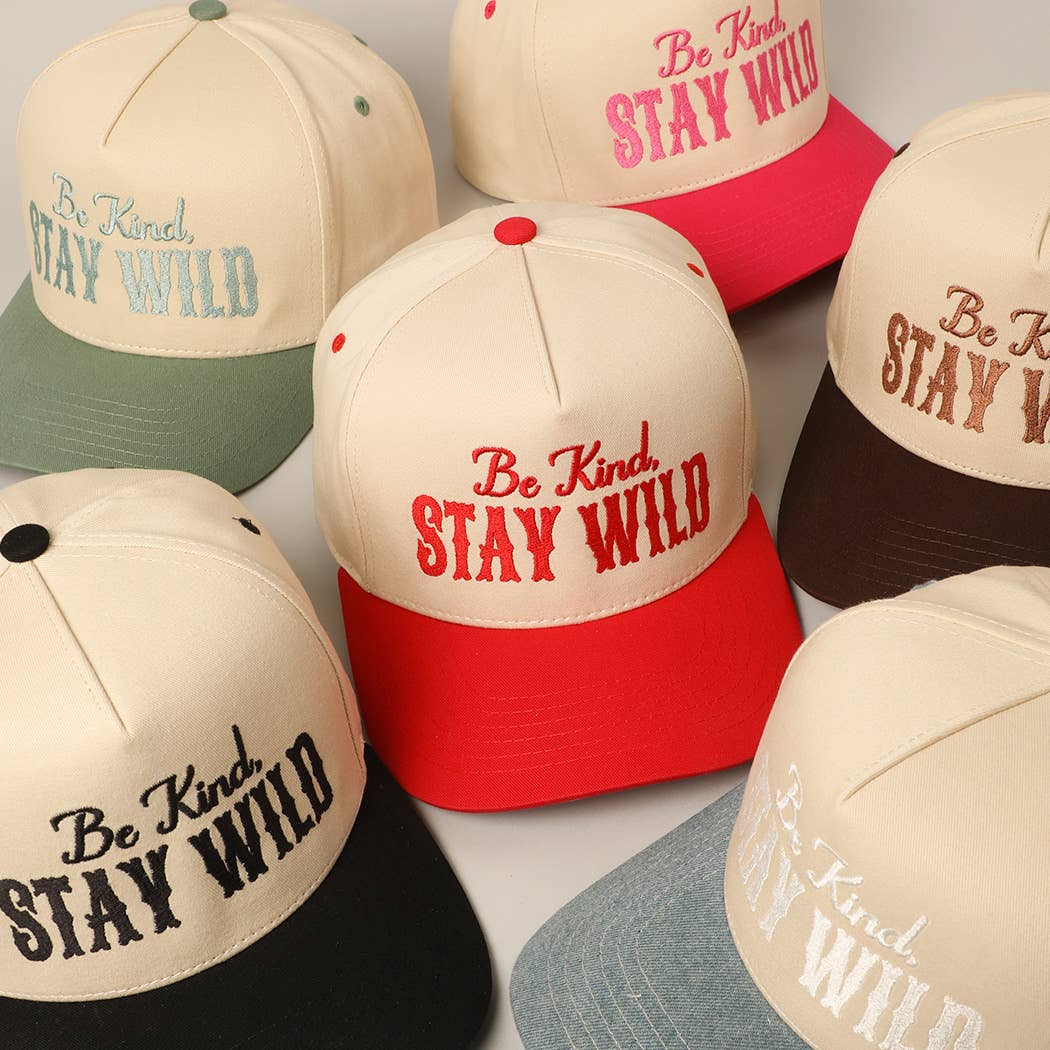 Be Kind Stay Wild Lettering Embroidery Trucker Hat