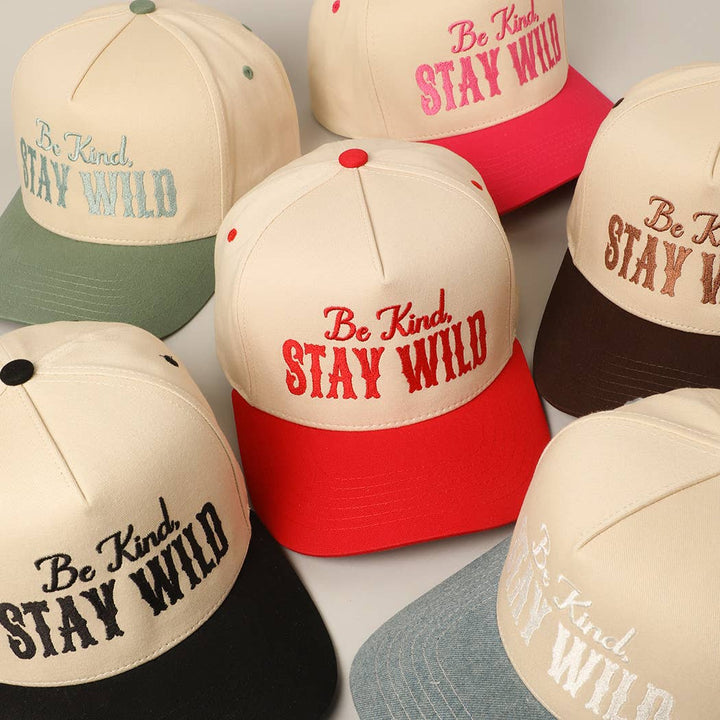 Be Kind Stay Wild Lettering Embroidery Trucker Hat