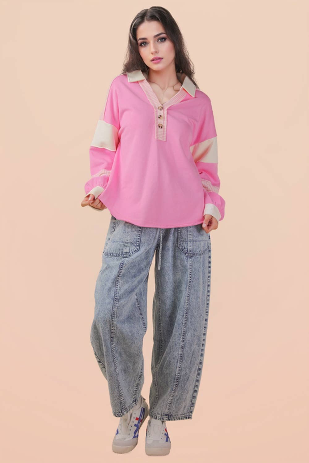 Very J Color Block Oversized Casual Knit Top
