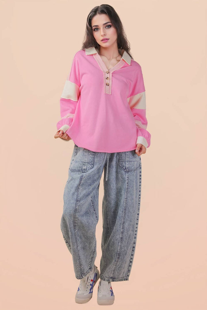 Very J Color Block Oversized Casual Knit Top