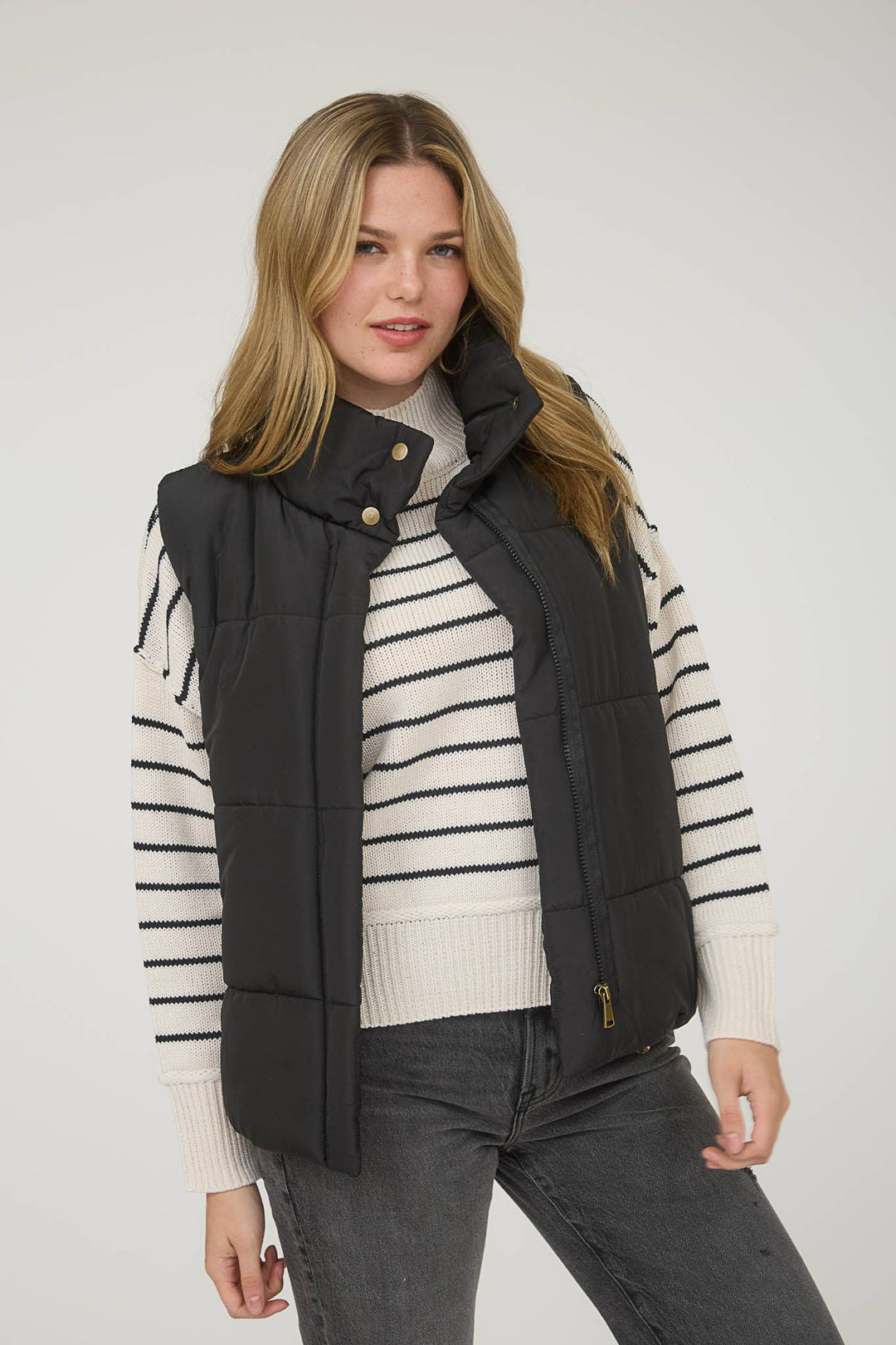 SOLID ZIP UP PUFFER VEST