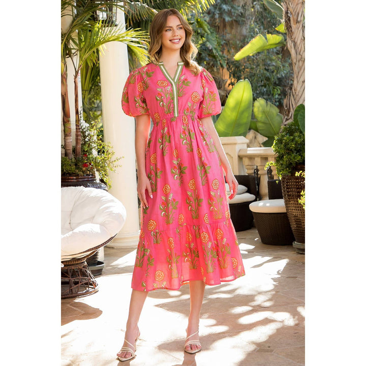 Puff Sleeve Flower Print Maxi Dress