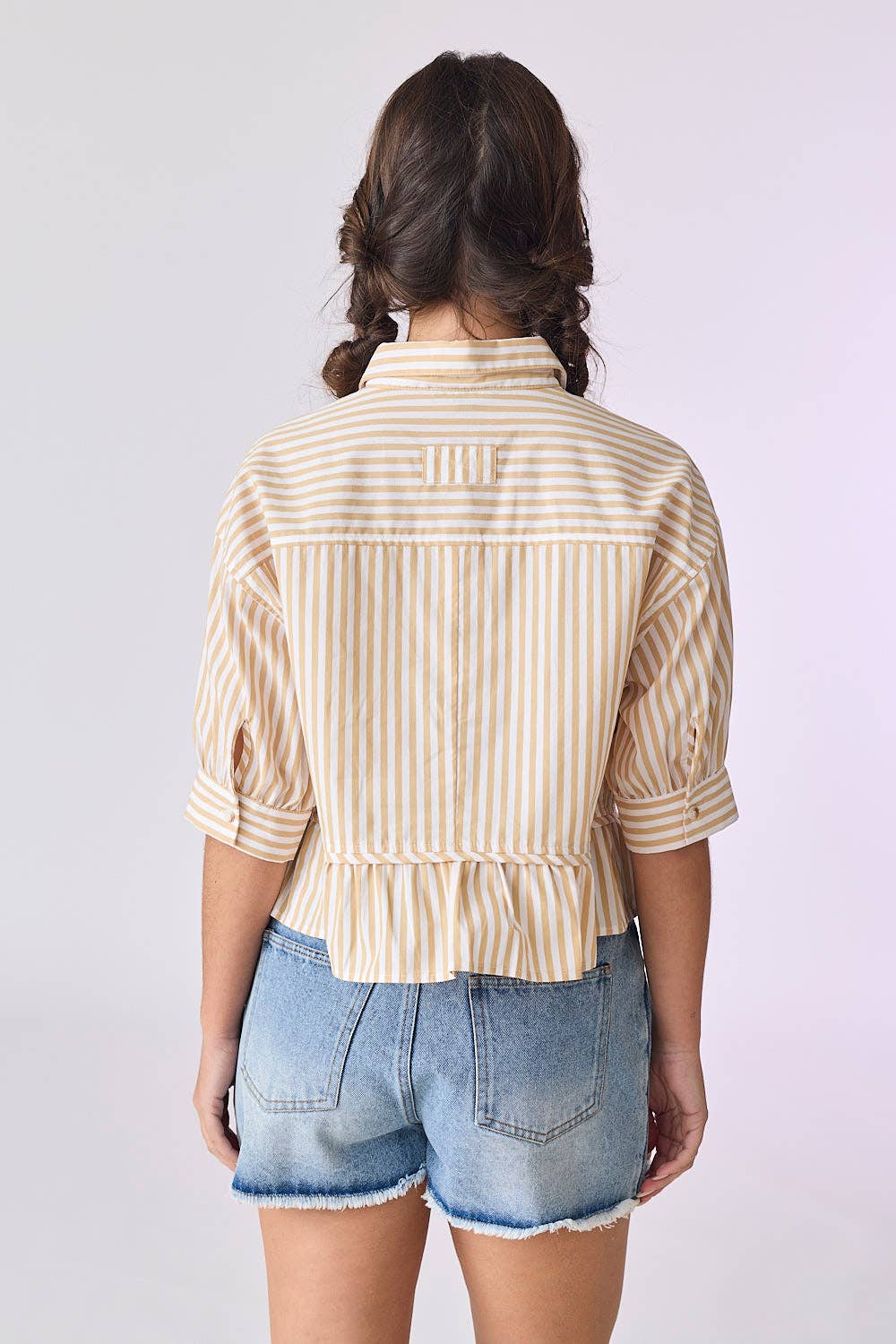 PT18030 - Violet 3/4" Sleeve Peplum Button Down Top