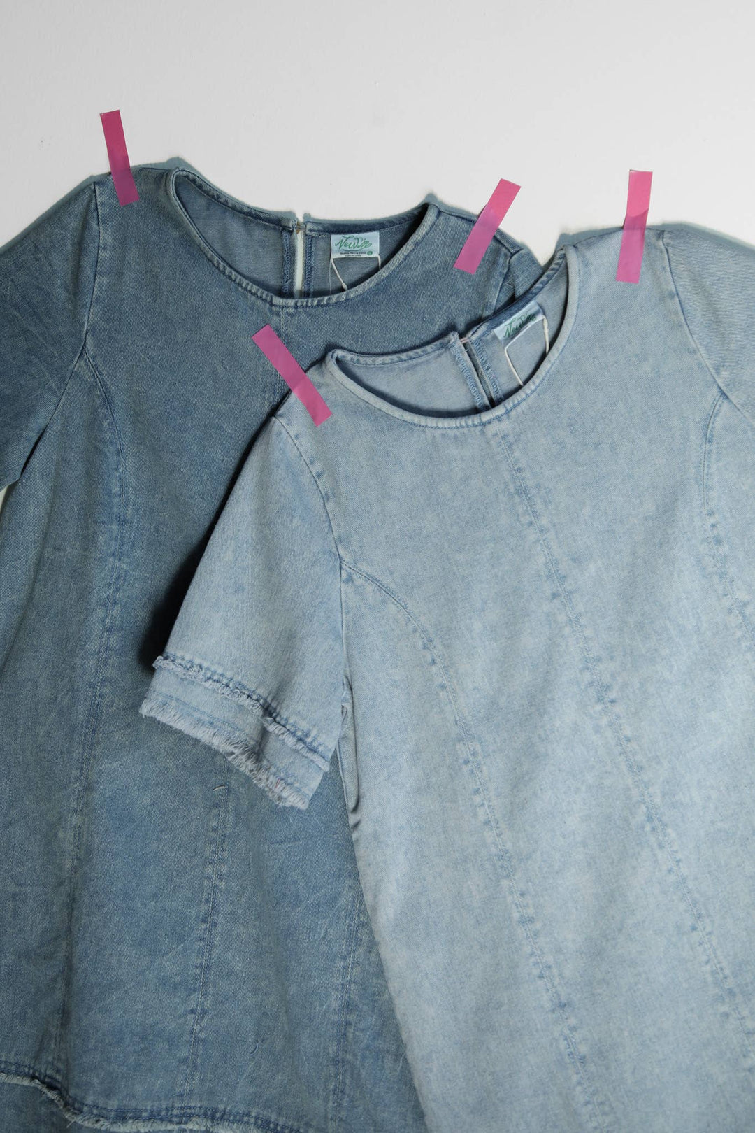 ND31576-Washed Denim Shift Mini Dress