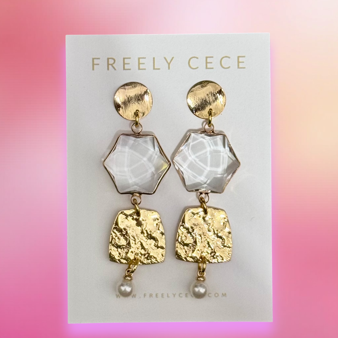 Gold Octagon Gemstone Earrings