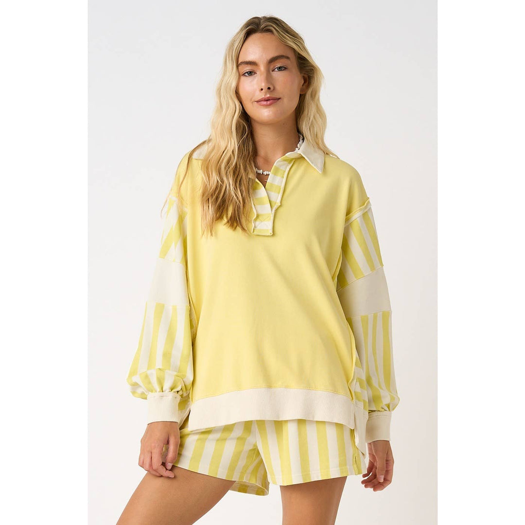 STRIPED COLORBLOCK RUGBY PULLOVER AND SHORTS SET
