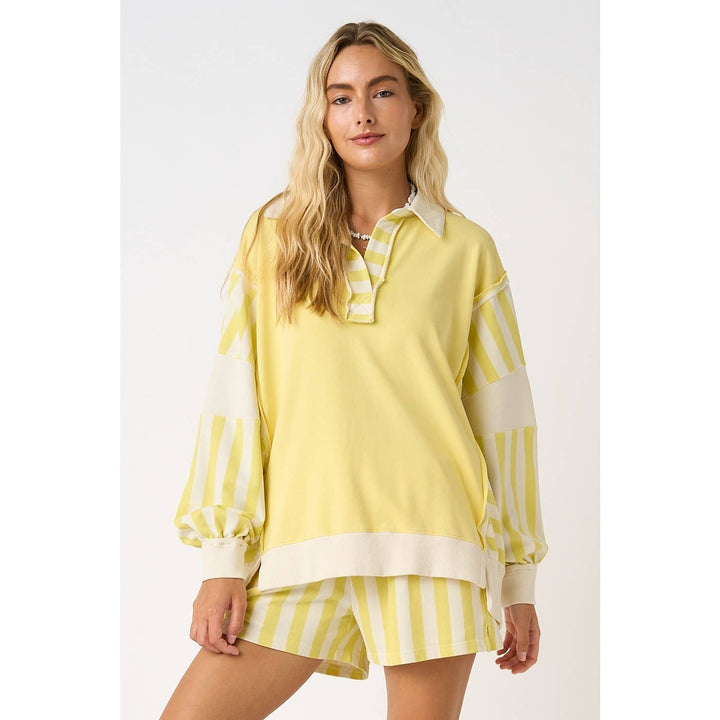 STRIPED COLORBLOCK RUGBY PULLOVER AND SHORTS SET