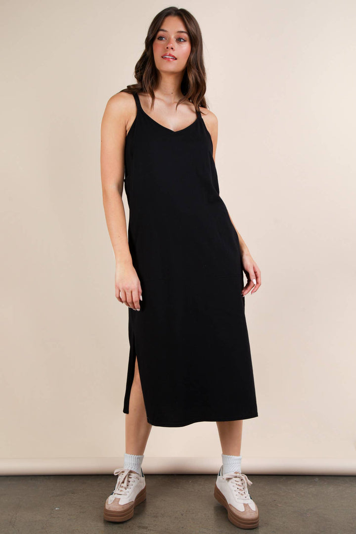 ND31605-V-Neck Sleeveless Casual Comfy Midi Dress
