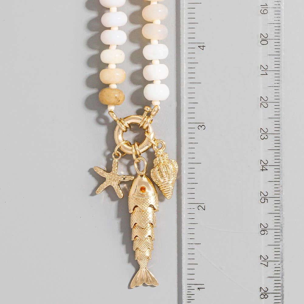 Mixed Sea Life Pendants Semi Precious Stone Beaded Necklace
