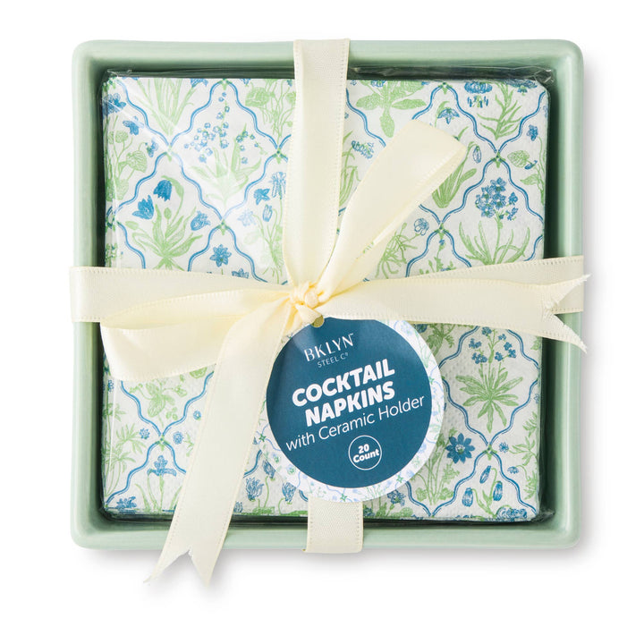 Printed Cocktail Napkins w/ Ceramic Tray - Botanical Print