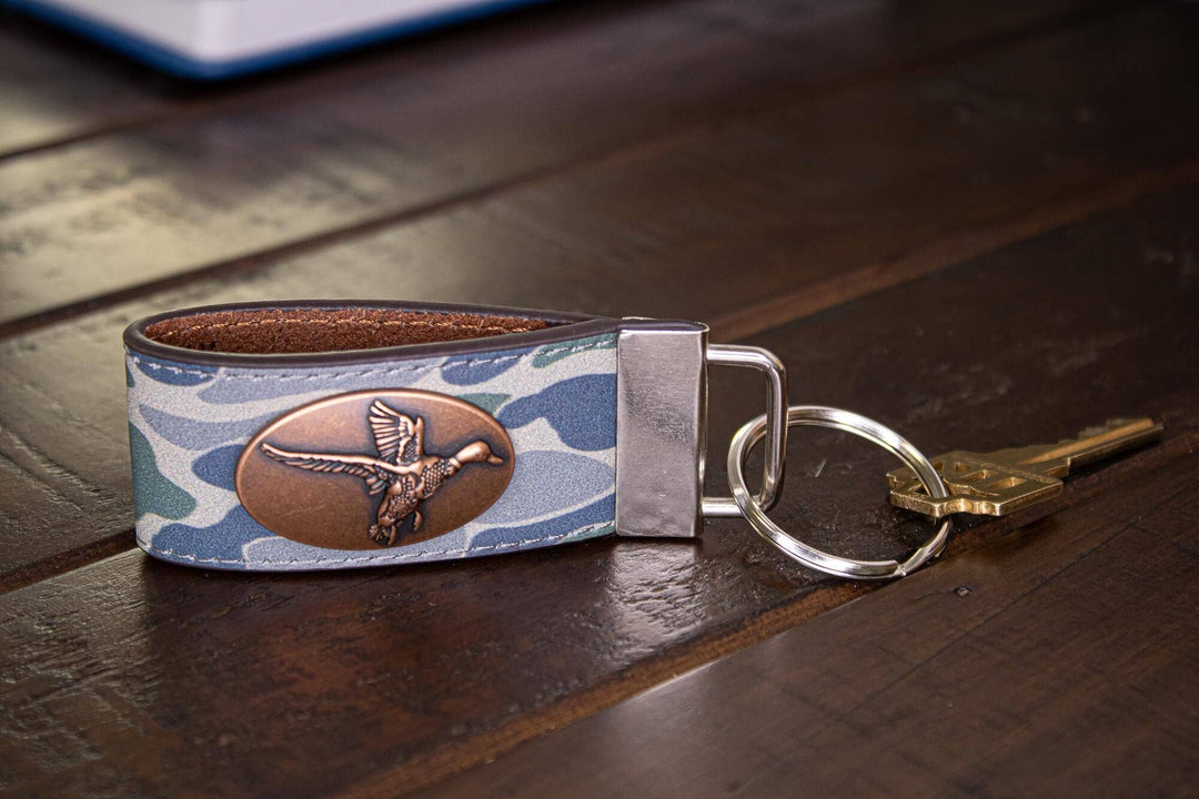 Mallard Hunting Old School Camo Leather Loop Keychain
