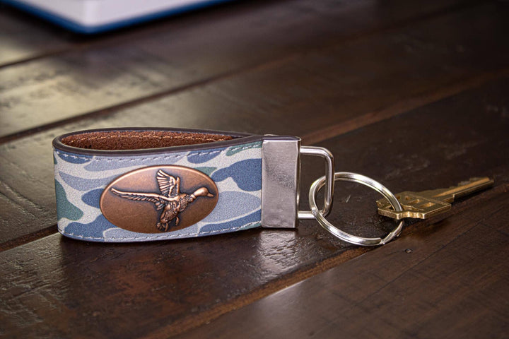 Mallard Hunting Old School Camo Leather Loop Keychain