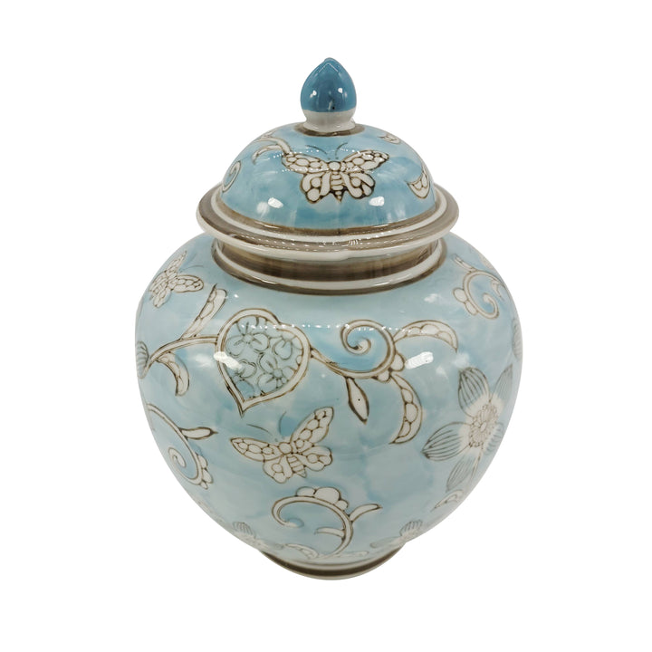 Light Blue & White Ceramic Chinoiserie Ginger Jar 10"