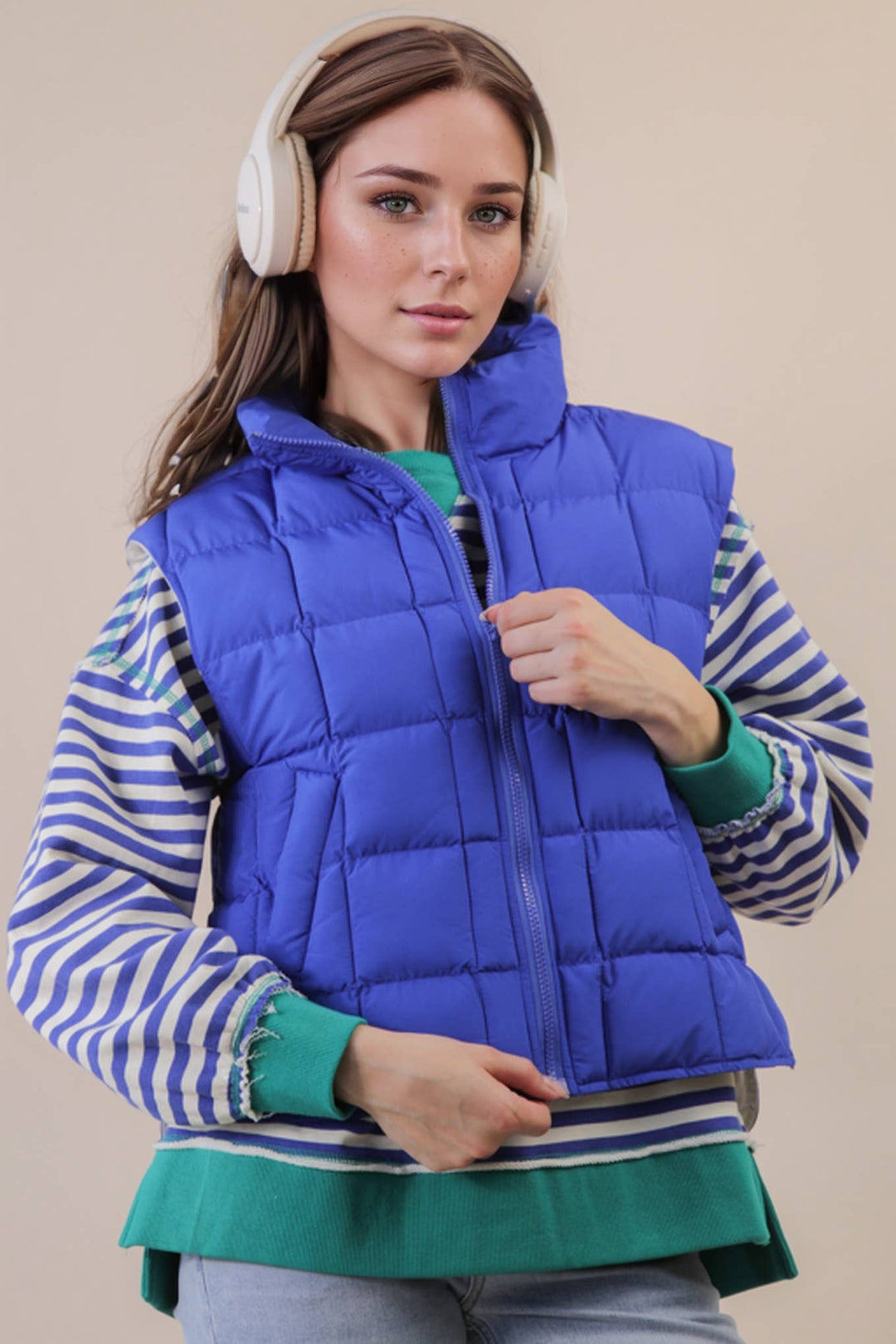 NJ90282-Solid & Leopard Puffer Padded Warm Vest