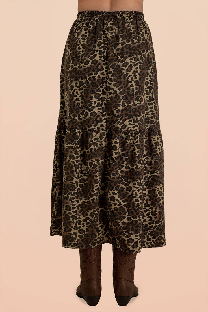 Button Down Leopard Printed Midi Skirt