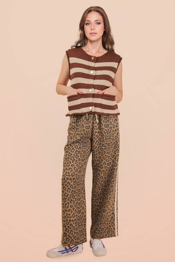 VJ Green Stripe Button Down Knit Sweater Top