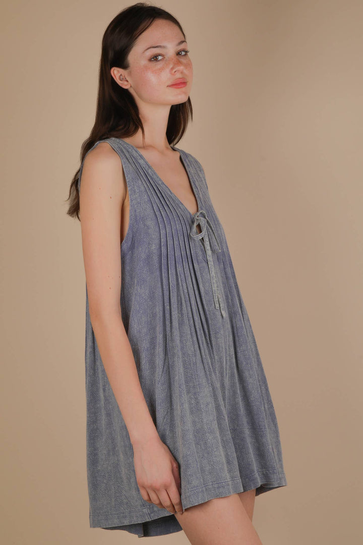NP70876-Mineral Washed Pleated Romper