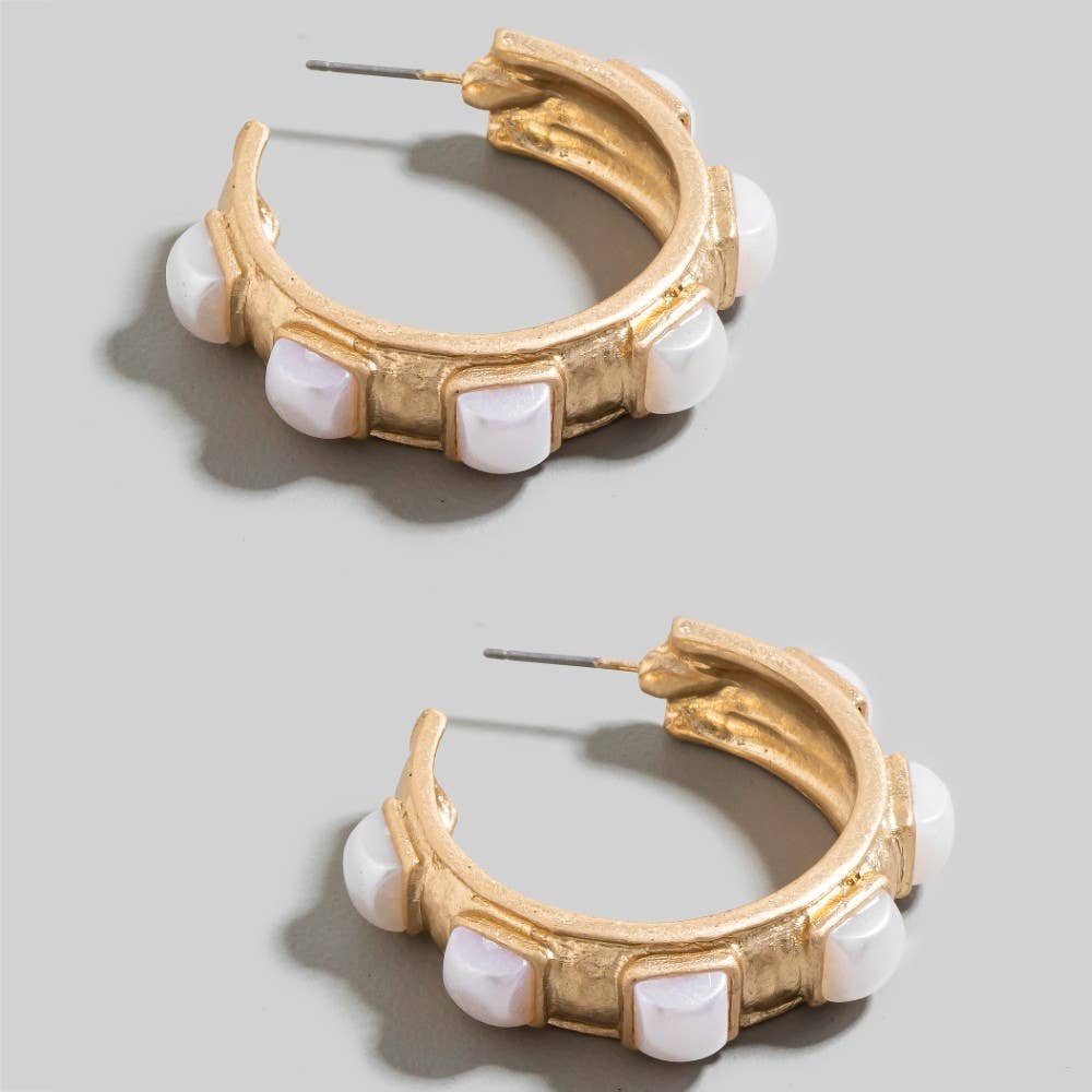 Square Pearl Hoop Earring