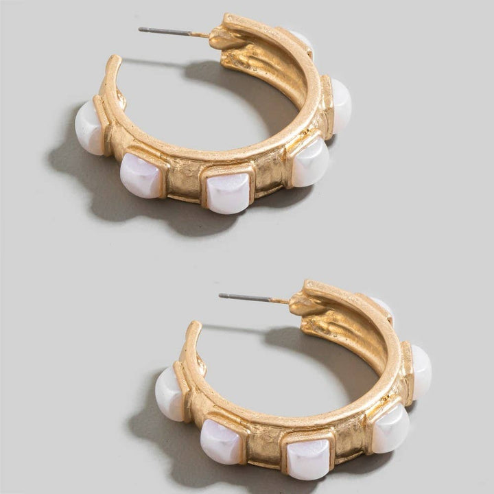 Square Pearl Hoop Earring