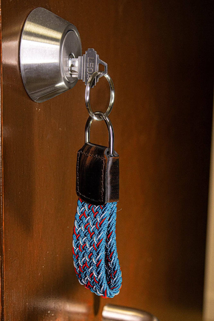 Braided Stretch Woven Blue and Red Keychain