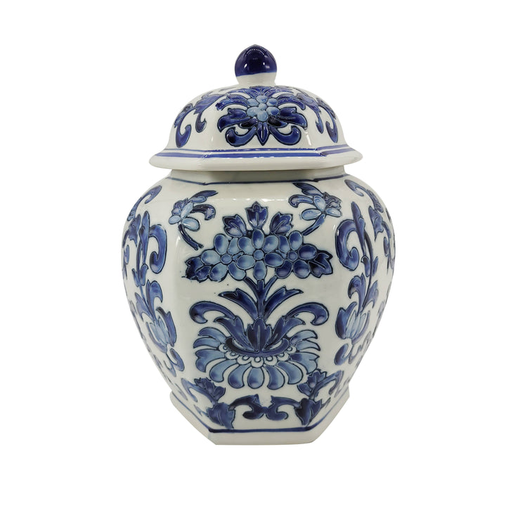 Blue & White Chinoiserie Ceramic Jar 12"