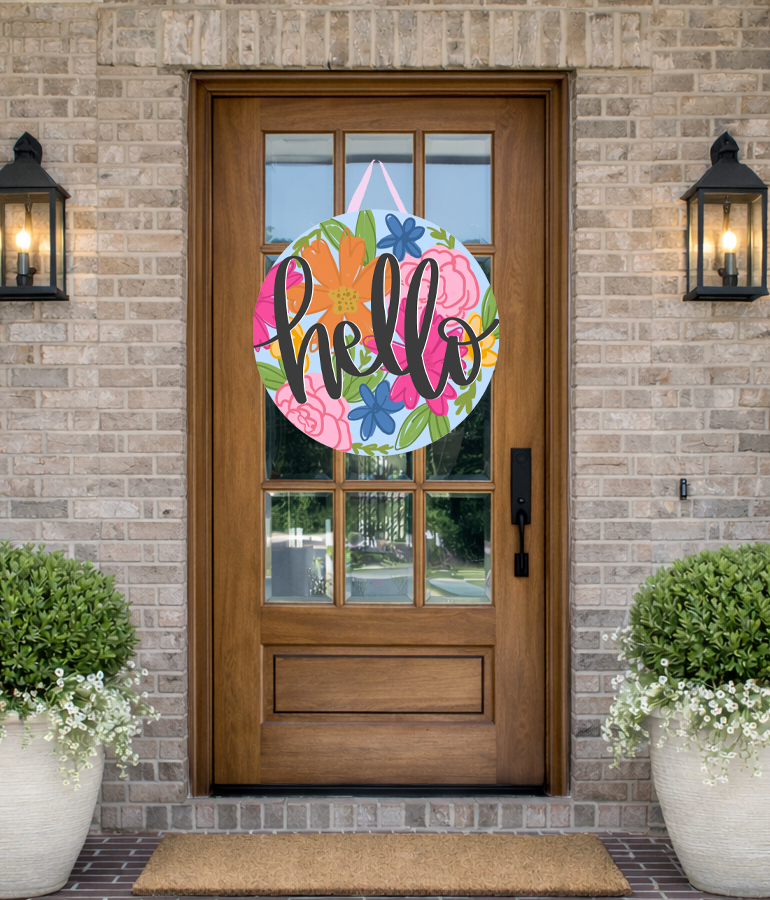 Hello Multicolor Door Hanger