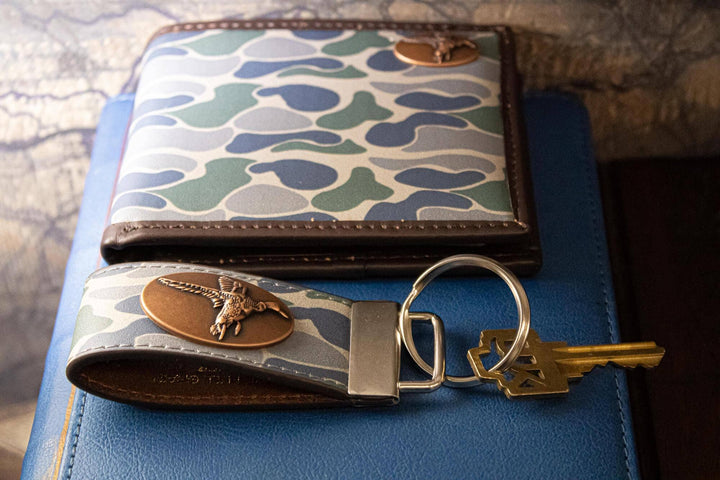Mallard Hunting Old School Camo Leather Loop Keychain