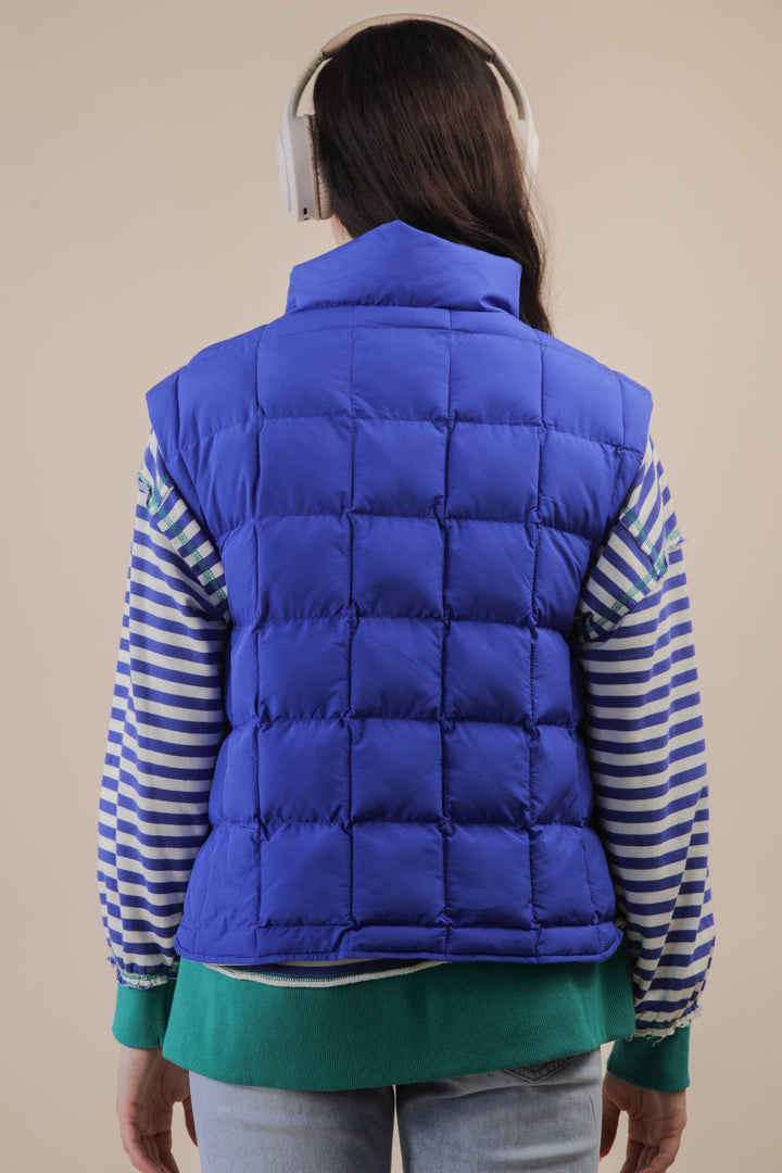 NJ90282-Solid & Leopard Puffer Padded Warm Vest