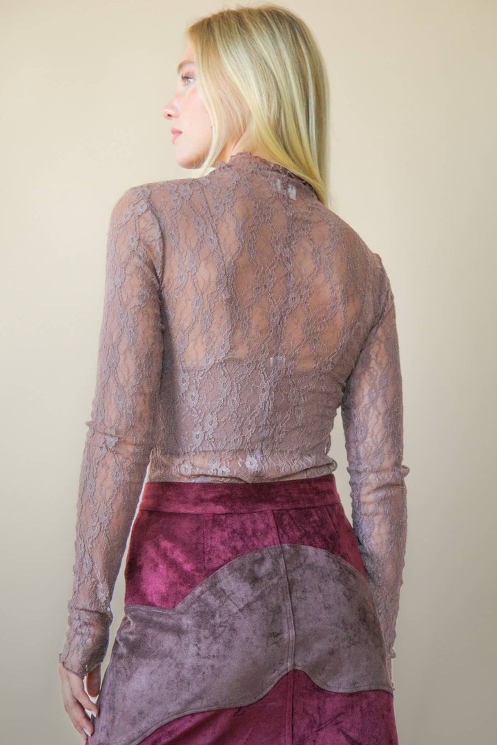 Very J Fitted Sheer Mesh Lace Top