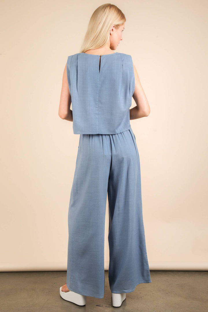 NT12090SET-Solid Woven Top & Pants Set