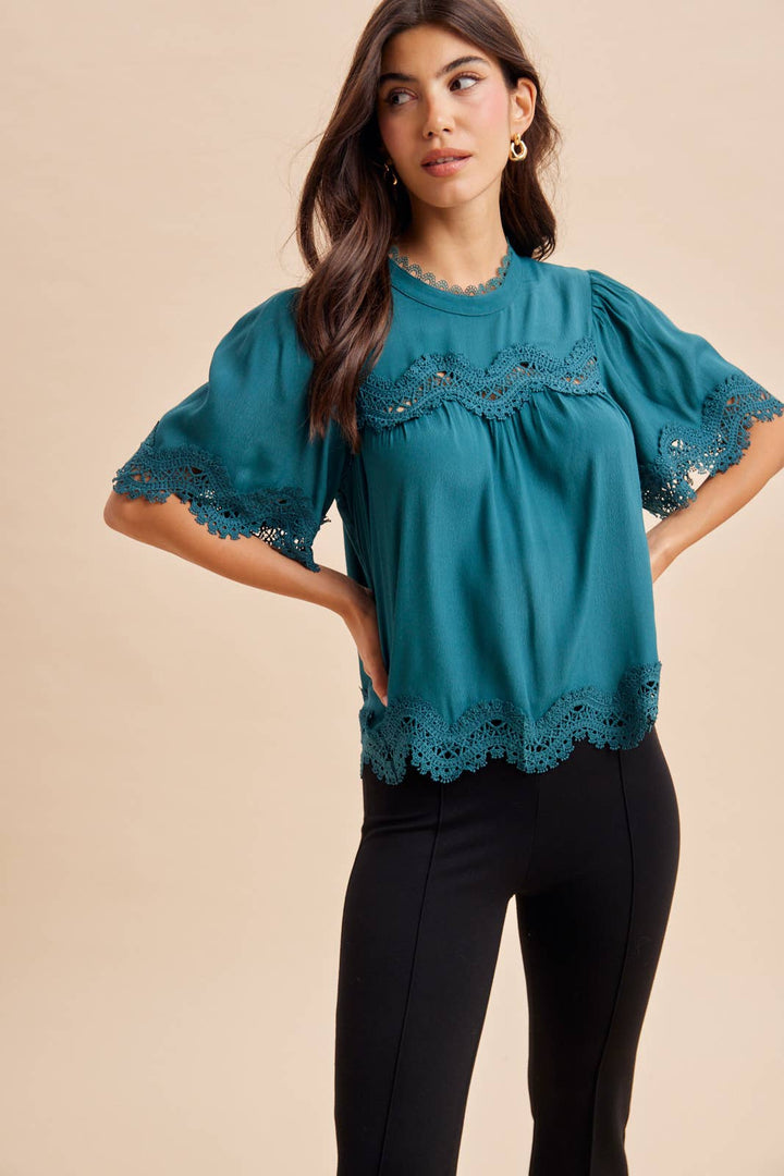 BLACK LACE TRIM TOP