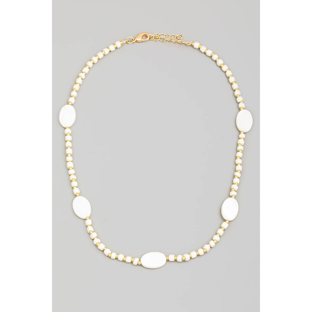 Flat Oval Pearl Beaded Necklace