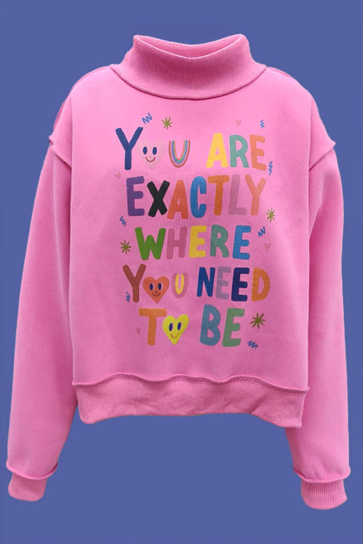 Reversible Graphic Mock-Neck Crop Sweatshirt