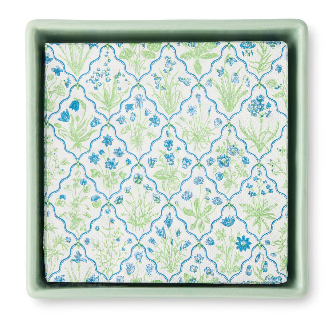 Printed Cocktail Napkins w/ Ceramic Tray - Botanical Print