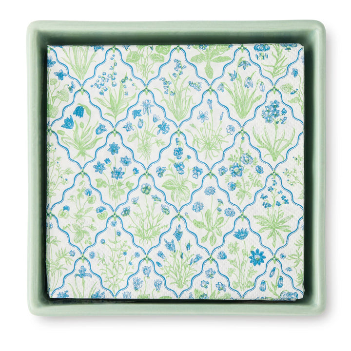 Printed Cocktail Napkins w/ Ceramic Tray - Botanical Print