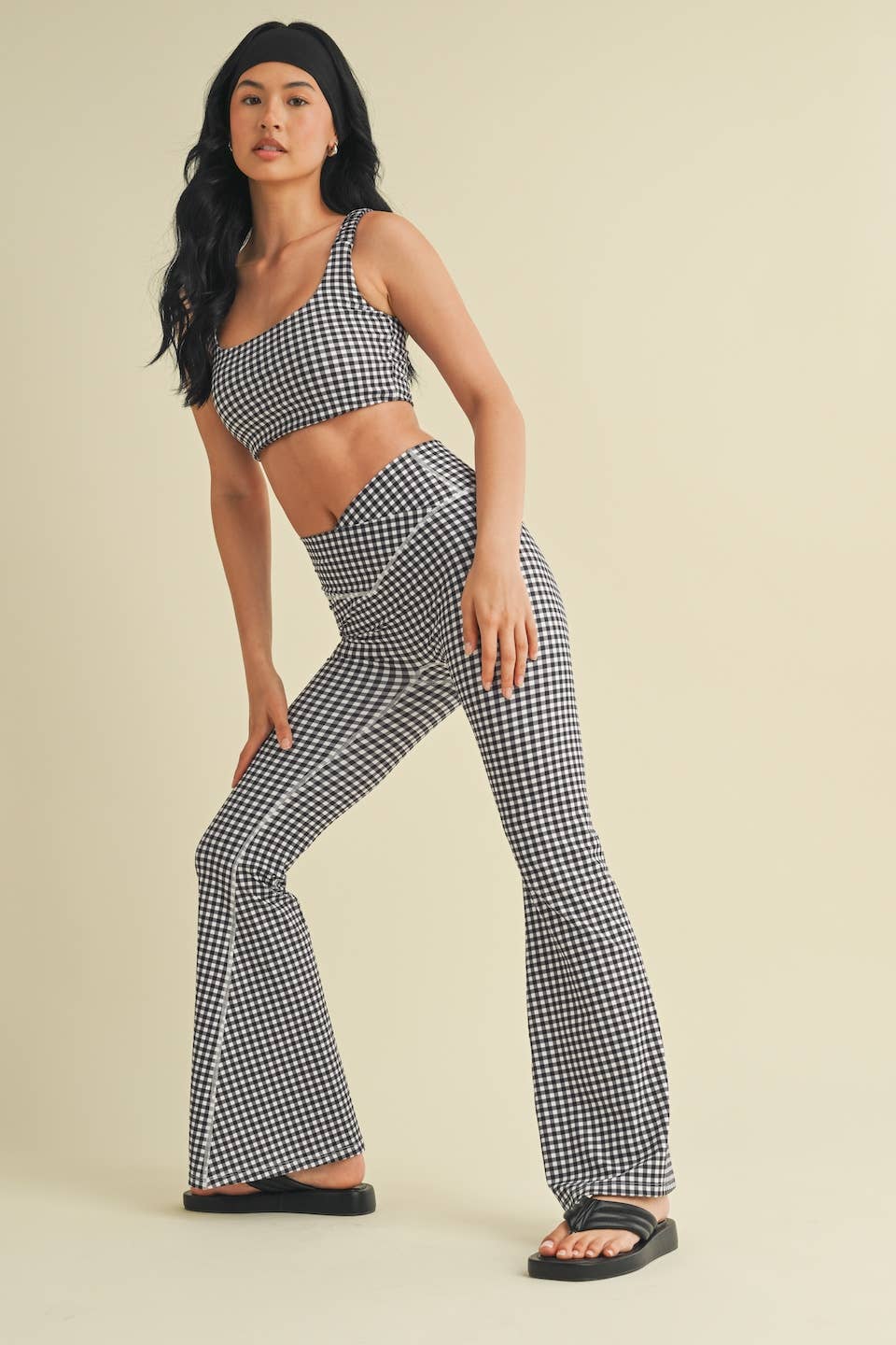 Gingham Print Ruched Bra Top