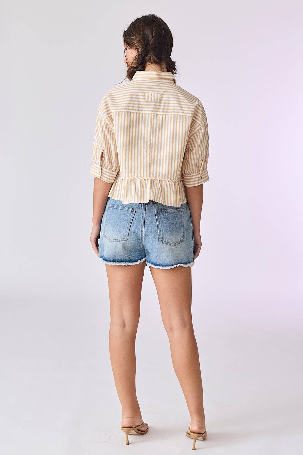 PT18030 - Violet 3/4" Sleeve Peplum Button Down Top