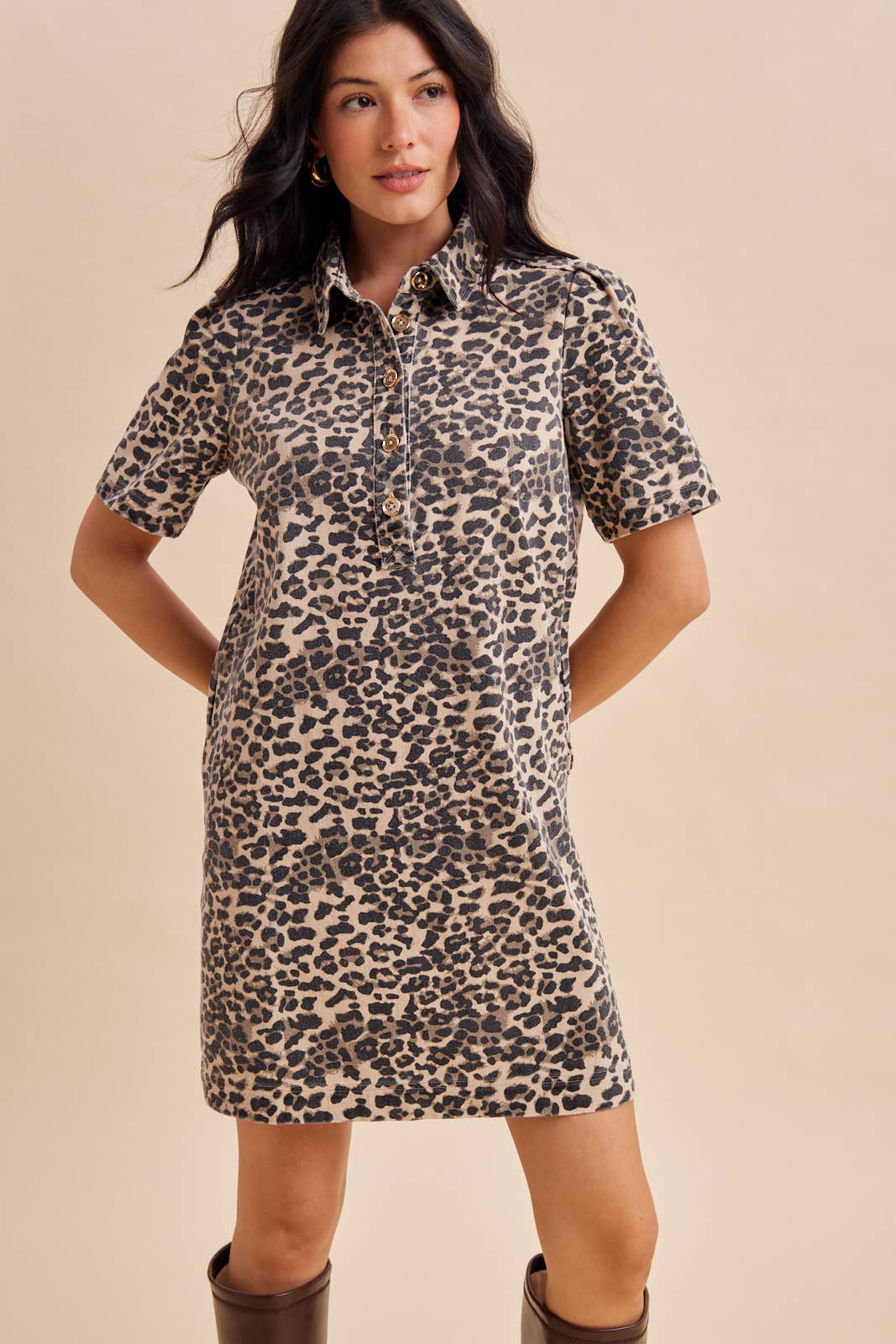 LEOPARD UTILITY MINI DRESS